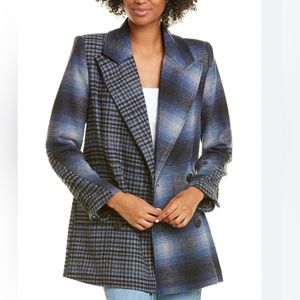 ANTHROPOLOGIE Size 2X Treasure & Bond Mixed Plaid Blue/Gray BlazerCoat DblBreast